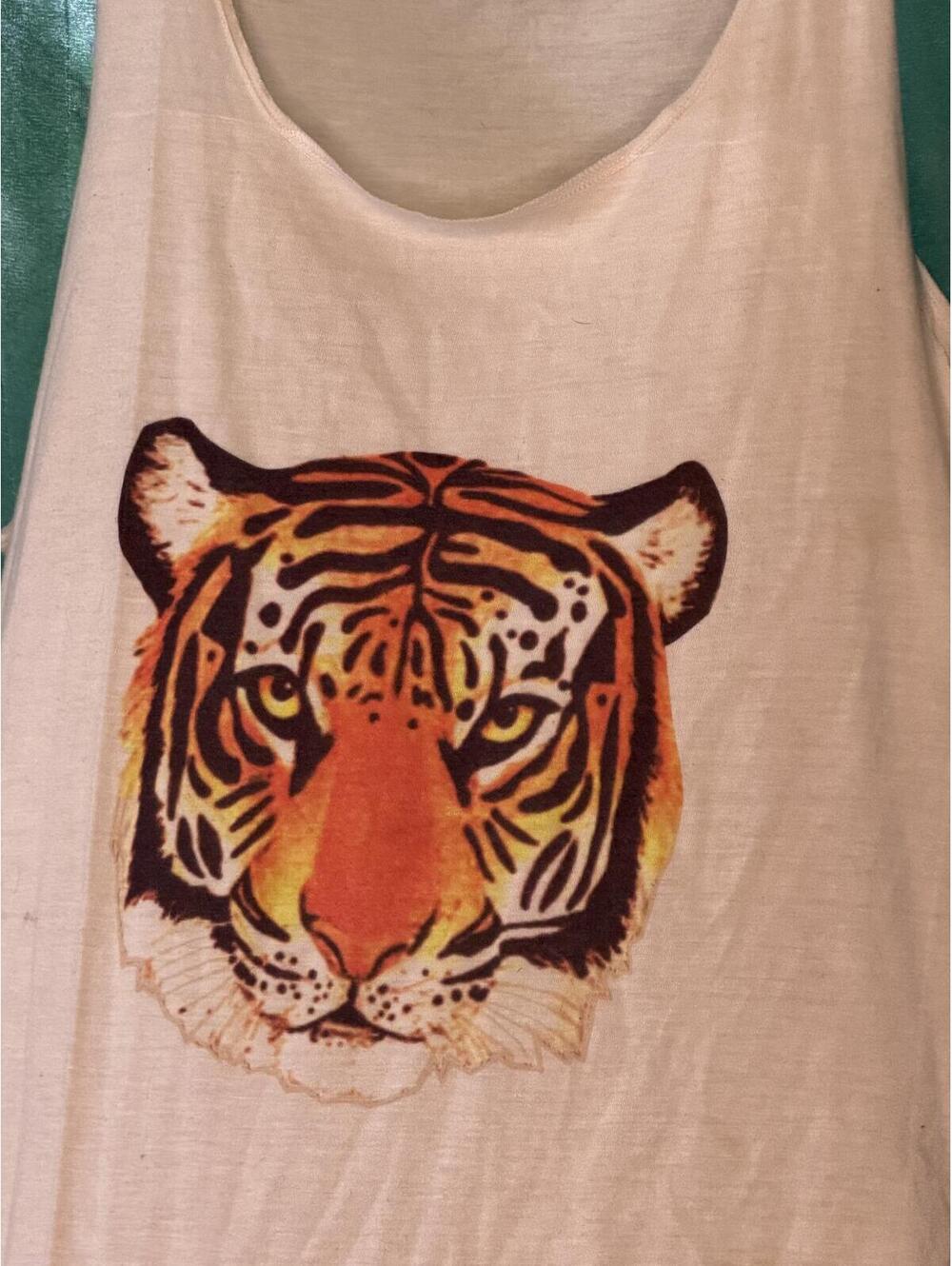 Beige Tank Top with Tiger Face Print